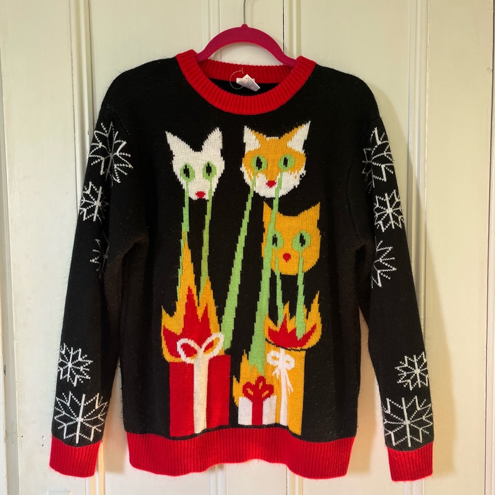 laser cat holiday sweater